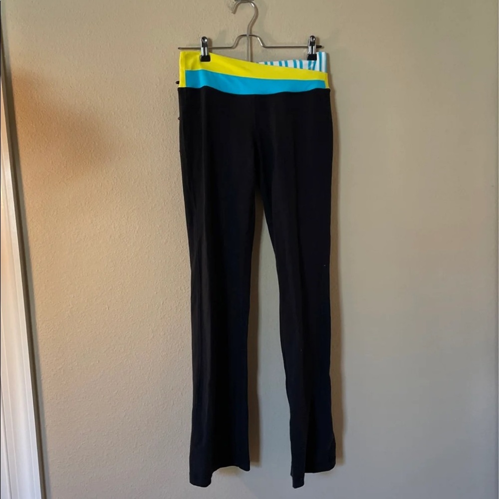 lululemon yoga pants black yellow blue size 6 regular